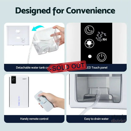 DEVANTI 2000ml Portable Dehumidifier Moisture Absorber Home Bedroom Quiet Remote - Appliances > Aroma Diffusers &