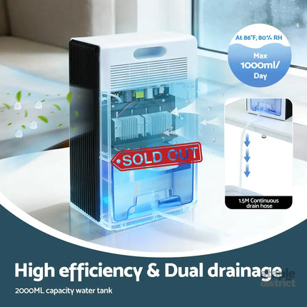 DEVANTI 2000ml Portable Dehumidifier Moisture Absorber Home Bedroom Quiet Remote - Appliances > Aroma Diffusers &