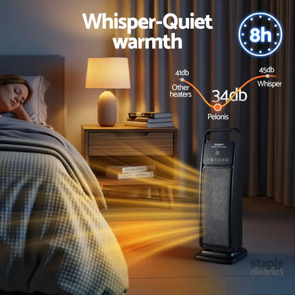 Devanti 2000W Ceramic Tower Heater Space Heaters Indoor Oscillating Black - Appliances > Heaters > Electric Heaters