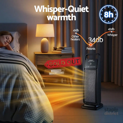 Devanti 2000W Ceramic Tower Heater Space Heaters Indoor Oscillating Black - Appliances > Heaters > Electric Heaters