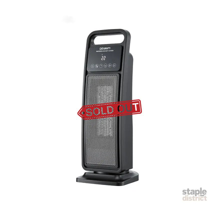 Devanti 2000W Ceramic Tower Heater Space Heaters Indoor Oscillating Black - Appliances > Heaters > Electric Heaters