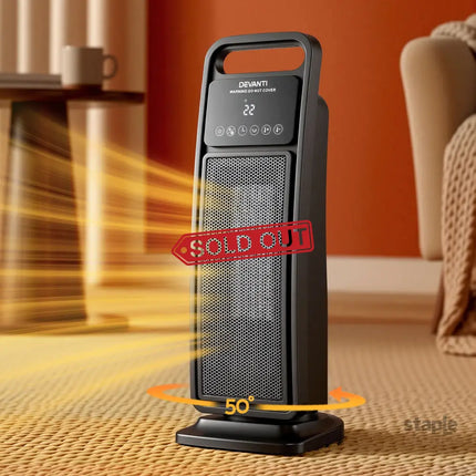 Devanti 2000W Ceramic Tower Heater Space Heaters Indoor Oscillating Black - Appliances > Heaters > Electric Heaters