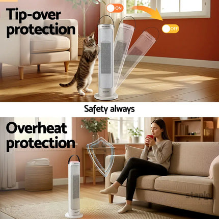 Devanti 2000W Ceramic Tower Heater Space Heaters Oscillating Indoor White - Appliances > Heaters > Electric Heaters