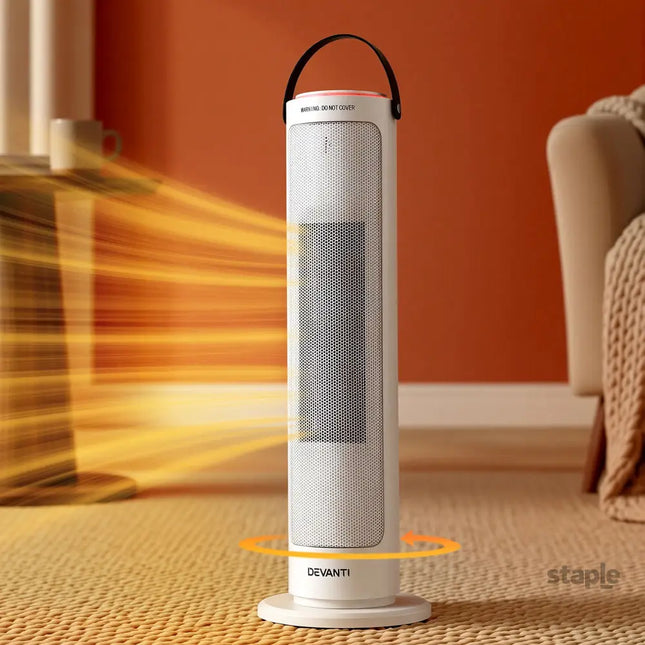 Devanti 2000W Ceramic Tower Heater Space Heaters Oscillating Indoor White - Appliances > Heaters > Electric Heaters