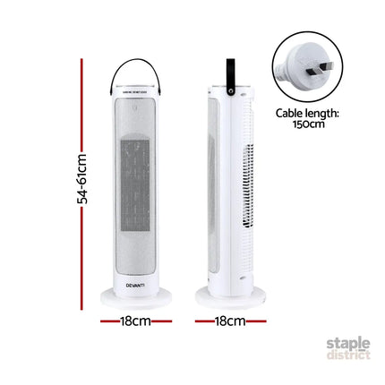 Devanti 2000W Ceramic Tower Heater Space Heaters Oscillating Indoor White - Appliances > Heaters > Electric Heaters