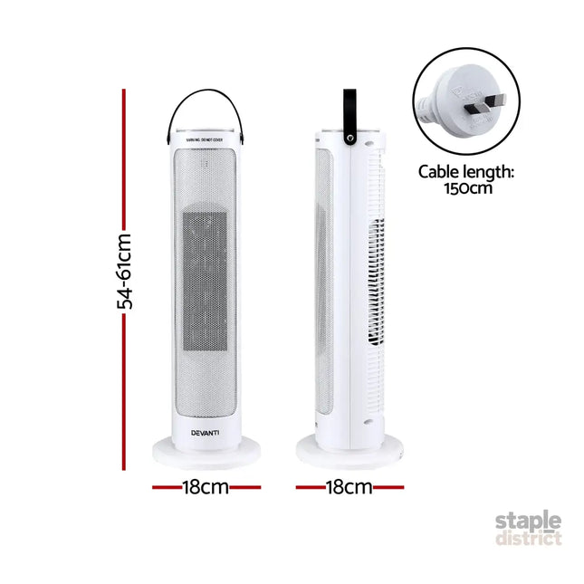 Devanti 2000W Ceramic Tower Heater Space Heaters Oscillating Indoor White - Appliances > Heaters > Electric Heaters