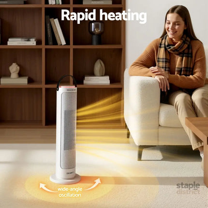 Devanti 2000W Ceramic Tower Heater Space Heaters Oscillating Indoor White - Appliances > Heaters > Electric Heaters