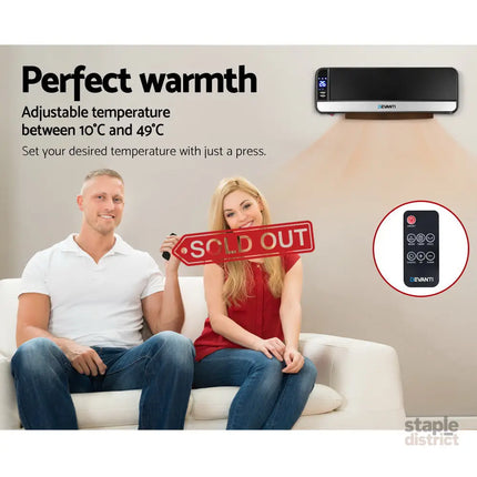 Devanti 2000W Wall Mounted Panel Heater - Black - Appliances > Heaters > Electric Heaters