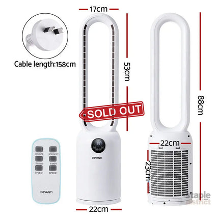 Devanti 2in1 Bladeless Fan Air Purification W/ Remote 88cm - Appliances > Fans > Portable Fans