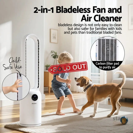 Devanti 2in1 Bladeless Fan Air Purification W/ Remote 88cm - Appliances > Fans > Portable Fans