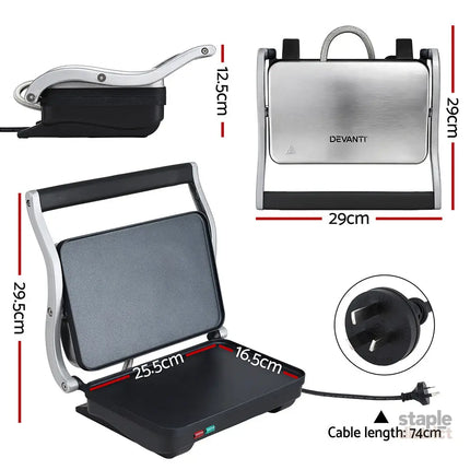 Devanti 3 in 1 Sandwich Maker Steak Press Grill 1000W - Appliances > Kitchen Appliances > Toasters & Grills