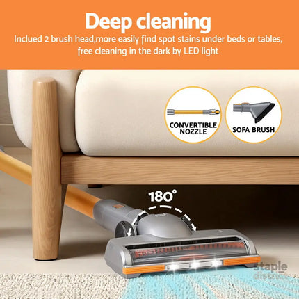 Devanti 300W Stick Vacuum Cleaner Cordless Self-Standing Golden - Appliances > Vacuum Cleaners > Vacuum Cleaner