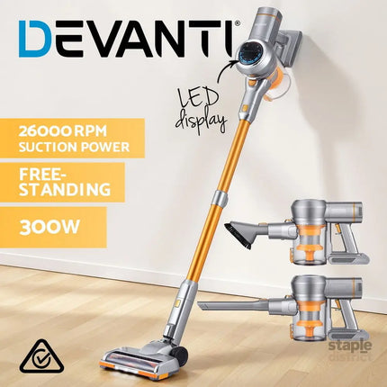 Devanti 300W Stick Vacuum Cleaner Cordless Self-Standing Golden - Appliances > Vacuum Cleaners > Vacuum Cleaner