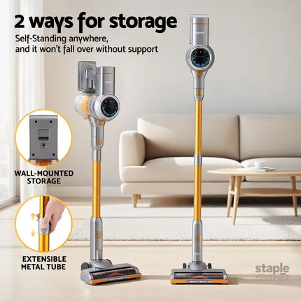 Devanti 300W Stick Vacuum Cleaner Cordless Self-Standing Golden - Appliances > Vacuum Cleaners > Vacuum Cleaner