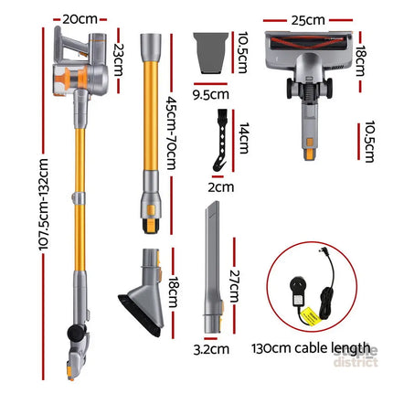 Devanti 300W Stick Vacuum Cleaner Cordless Self-Standing Golden - Appliances > Vacuum Cleaners > Vacuum Cleaner