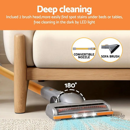 Devanti 300W Stick Vacuum Cleaner Cordless Self-Standing Golden - Appliances > Vacuum Cleaners > Vacuum Cleaner