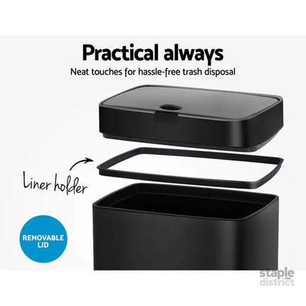 Devanti 45L Motion Sensor Bin Rubbish Automatic Black - Home & Garden > Kitchen Bins > Automatic Bins