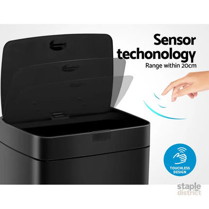 Devanti 45L Motion Sensor Bin Rubbish Automatic Black - Home & Garden > Kitchen Bins > Automatic Bins