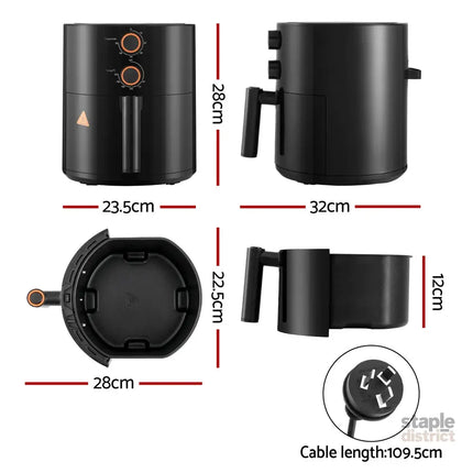 Devanti 4L Air Fryer Knob Control 1500W - Appliances > Kitchen Appliances > Air Fryers