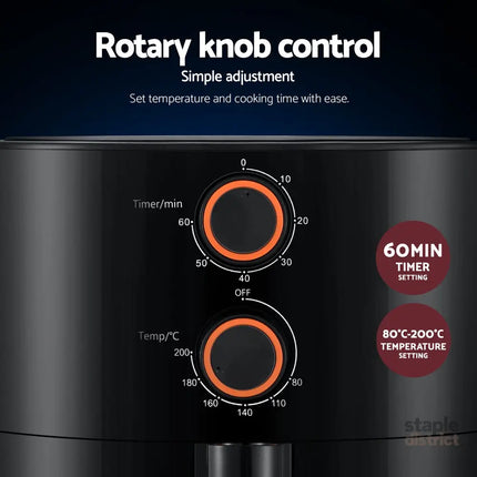 Devanti 4L Air Fryer Knob Control 1500W - Appliances > Kitchen Appliances > Air Fryers