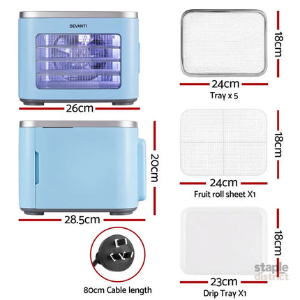 Devanti 5 Trays Food Dehydrator Mini Fruit Dryer 500W - Appliances > Kitchen Appliances > Food Dehydrators