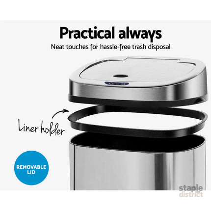 Devanti 50L Motion Sensor Bin Rubbish Automatic Silver - Home & Garden > Kitchen Bins > Automatic Bins