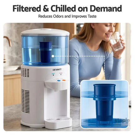 Devanti 5L Bench Top Water Cooler Dispenser with Filter 2 Taps Countertop Water Purifier - Appliances > Kitchen