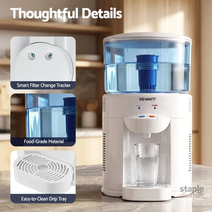 Devanti 5L Bench Top Water Cooler Dispenser with Filter 2 Taps Countertop Water Purifier - Appliances > Kitchen