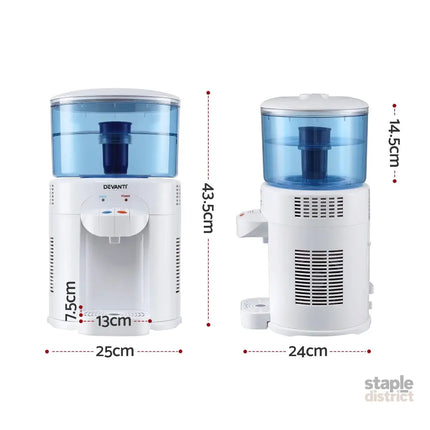 Devanti 5L Bench Top Water Cooler Dispenser with Filter 2 Taps Countertop Water Purifier - Appliances > Kitchen