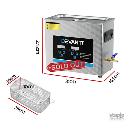 Devanti 6.5L Ultrasonic Cleaner Heater Cleaning Machine Timer Industrial 180W - Appliances > Other Cleaning Appliances