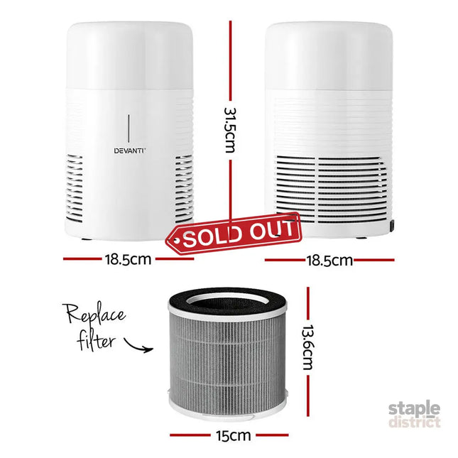 Devanti Air Purifier 3-layer HEPAh11 Filter Home Freshener Carbon PM2.5 Remover - Appliances > Aroma Diffusers &