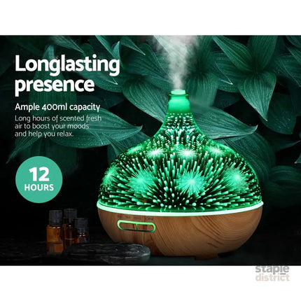 Devanti Aroma Diffuser Aromatherapy 3D Glass 400ml - Appliances > Aroma Diffusers & Humidifiers > Aroma Diffusers