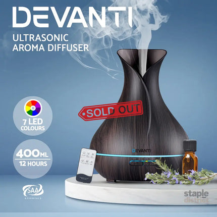 Devanti Aroma Diffuser Aromatherapy Dark Wood 400ml - Appliances > Aroma Diffusers & Humidifiers > Aroma Diffusers
