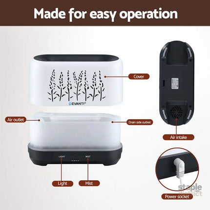 Devanti Aroma Diffuser Aromatherapy Flame 200ml - Appliances > Aroma Diffusers & Humidifiers > Aroma Diffusers