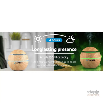Devanti Aroma Diffuser Aromatherapy Light Wood 130ml - Appliances > Aroma Diffusers & Humidifiers > Aroma Diffusers
