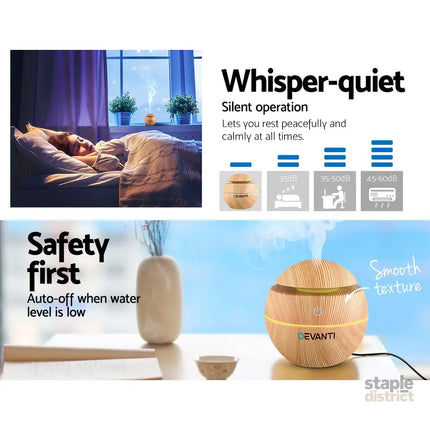 Devanti Aroma Diffuser Aromatherapy Light Wood 130ml - Appliances > Aroma Diffusers & Humidifiers > Aroma Diffusers