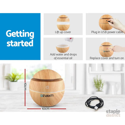 Devanti Aroma Diffuser Aromatherapy Light Wood 130ml - Appliances > Aroma Diffusers & Humidifiers > Aroma Diffusers