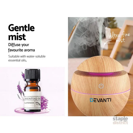 Devanti Aroma Diffuser Aromatherapy Light Wood 130ml - Appliances > Aroma Diffusers & Humidifiers > Aroma Diffusers