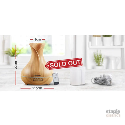 Devanti Aroma Diffuser Aromatherapy Light Wood 400ml - Appliances > Aroma Diffusers & Humidifiers > Aroma Diffusers