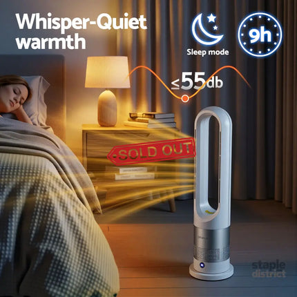 Devanti Bladeless Tower Fan Heater and Cooler 2in1 Portable Oscillation Fan for Bedroom Room Office Use White