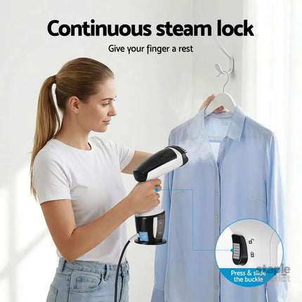 Devanti Clothes Steamer 1500W Powerful Fast 30s Heat-Up Continuous Steam Lock 160ml Tank Fabric Brush Portable Handheld