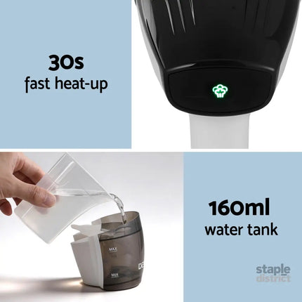 Devanti Clothes Steamer 1500W Powerful Fast 30s Heat-Up Continuous Steam Lock 160ml Tank Fabric Brush Portable Handheld