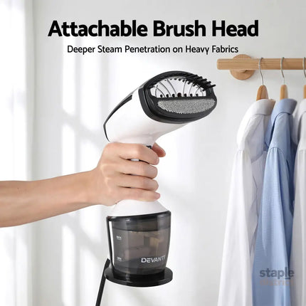 Devanti Clothes Steamer 1500W Powerful Fast 30s Heat-Up Continuous Steam Lock 160ml Tank Fabric Brush Portable Handheld