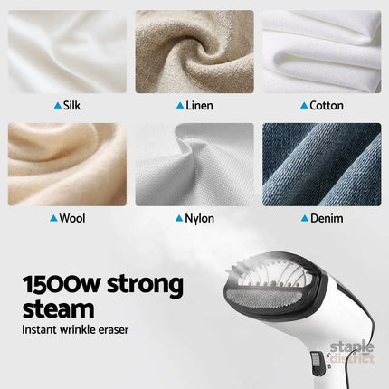 Devanti Clothes Steamer 1500W Powerful Fast 30s Heat-Up Continuous Steam Lock 160ml Tank Fabric Brush Portable Handheld