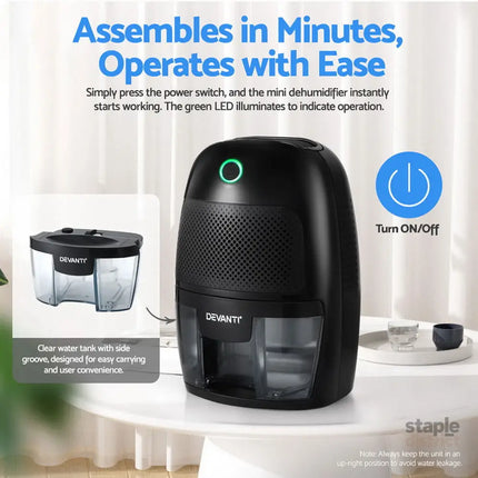 Devanti Dehumidifier 600ML Air Purifier Black - Appliances > Aroma Diffusers & Humidifiers > Dehumidifiers