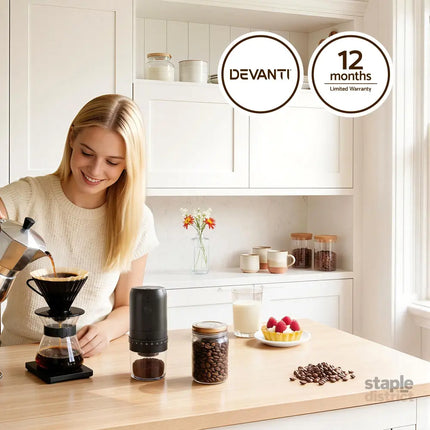 Devanti Electric Coffee Grinder USB-C Rechargeable Portable Coffee Bean Grinder with 40 Precise Grind Settings