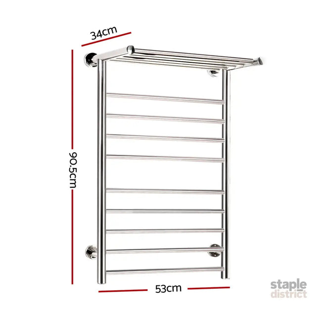 Devanti Electric Heated Towel Rail Rack 14 Bars Wall Mounted Clothes Dry Warmer - Home & Garden > Laundry & Cleaning >
