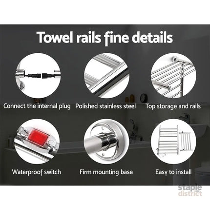Devanti Electric Heated Towel Rail Rack 14 Bars Wall Mounted Clothes Dry Warmer - Home & Garden > Laundry & Cleaning >