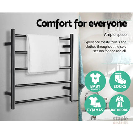 Devanti Electric Heated Towel Rail Rack 5 Bars Wall Mounted Clothes Dry Warmer - Home & Garden > Laundry & Cleaning >