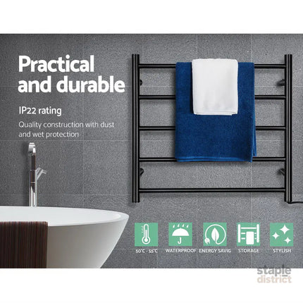 Devanti Electric Heated Towel Rail Rack 5 Bars Wall Mounted Clothes Dry Warmer - Home & Garden > Laundry & Cleaning >